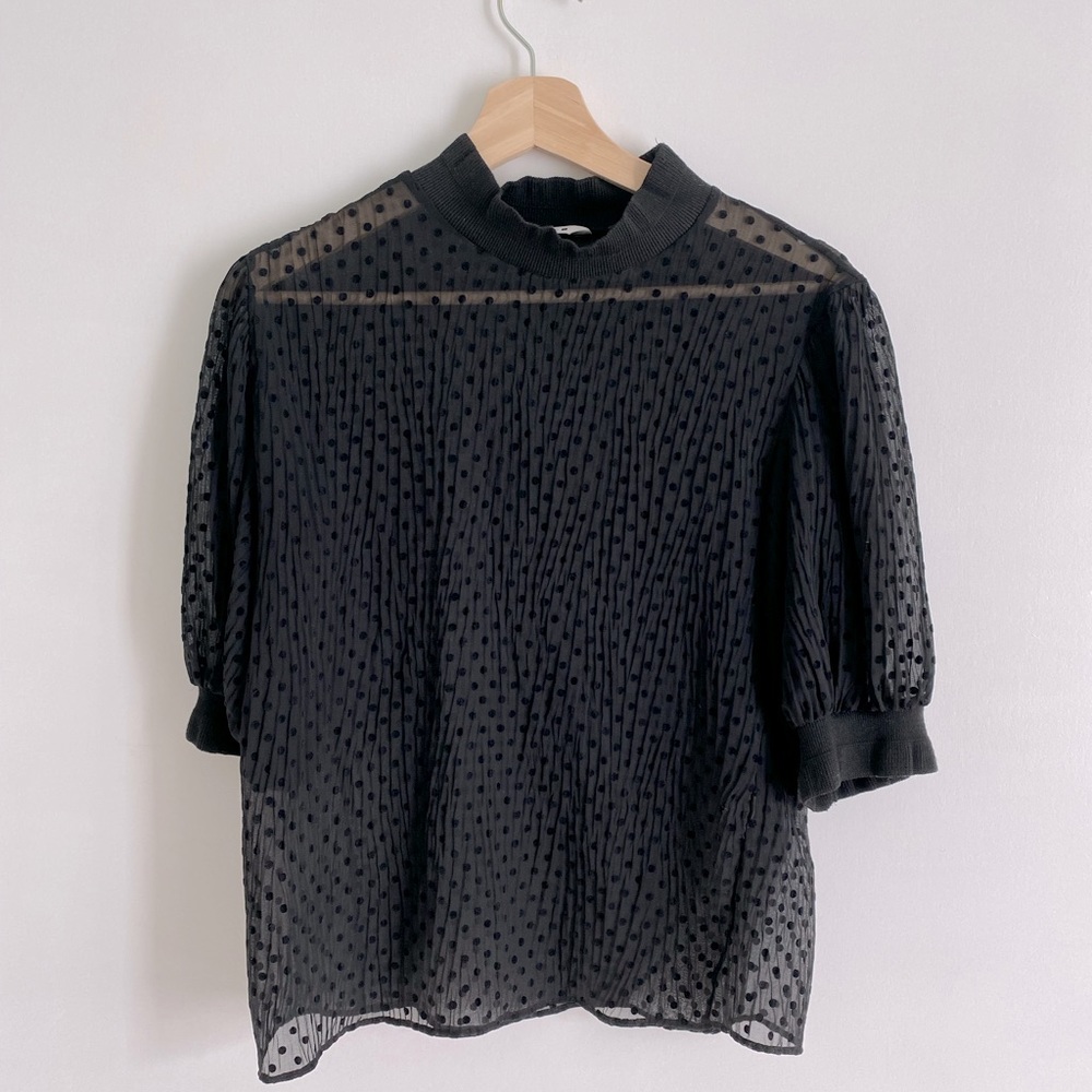 Sexy see through black top with polka dot print- mesh